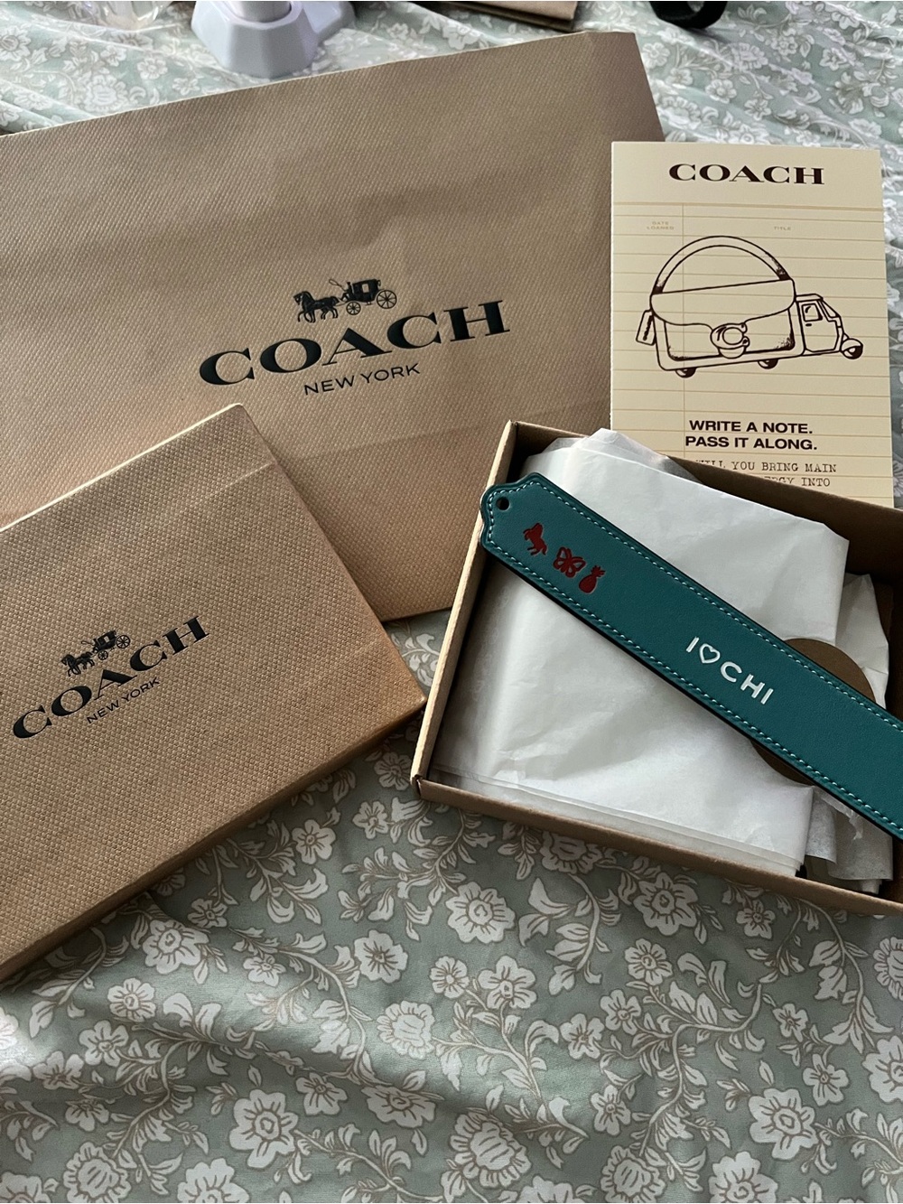 Coach Teal Leather Bookmark Strap - I♡CHI Embroidery